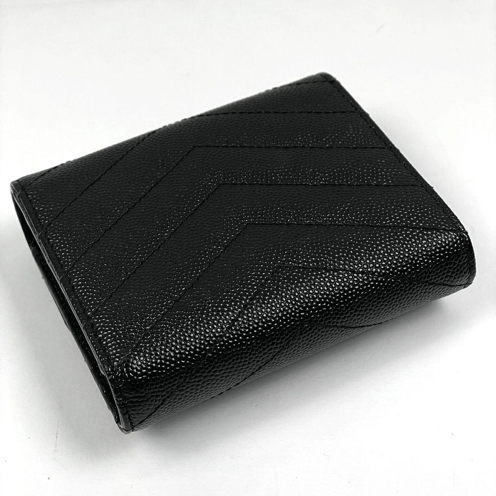 Saint Laurent Leather Cassandra Multifold Wallet Black Tri fold
